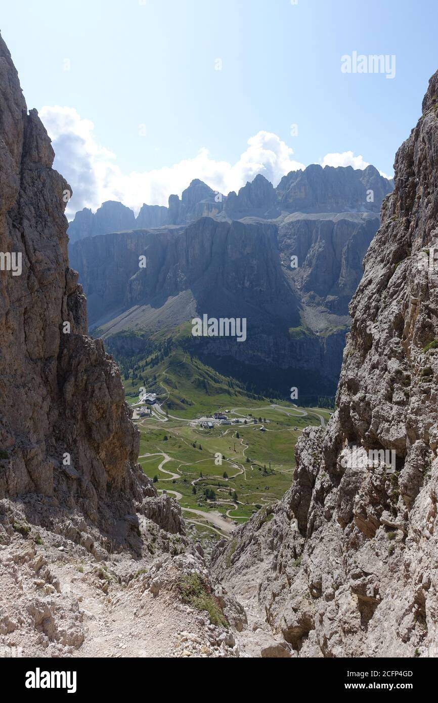 Il Sass Pordoi, la Terrazza delle Dolomiti in Alto Adige, Italia Foto Stock