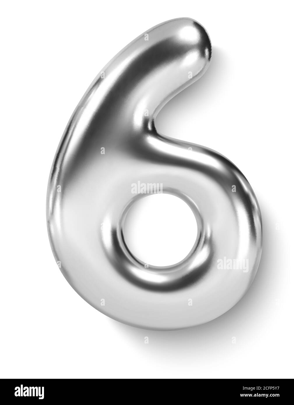 Numero d'argento Balloon 6 sei. Carattere 3D realistico vettoriale Illustrazione Vettoriale
