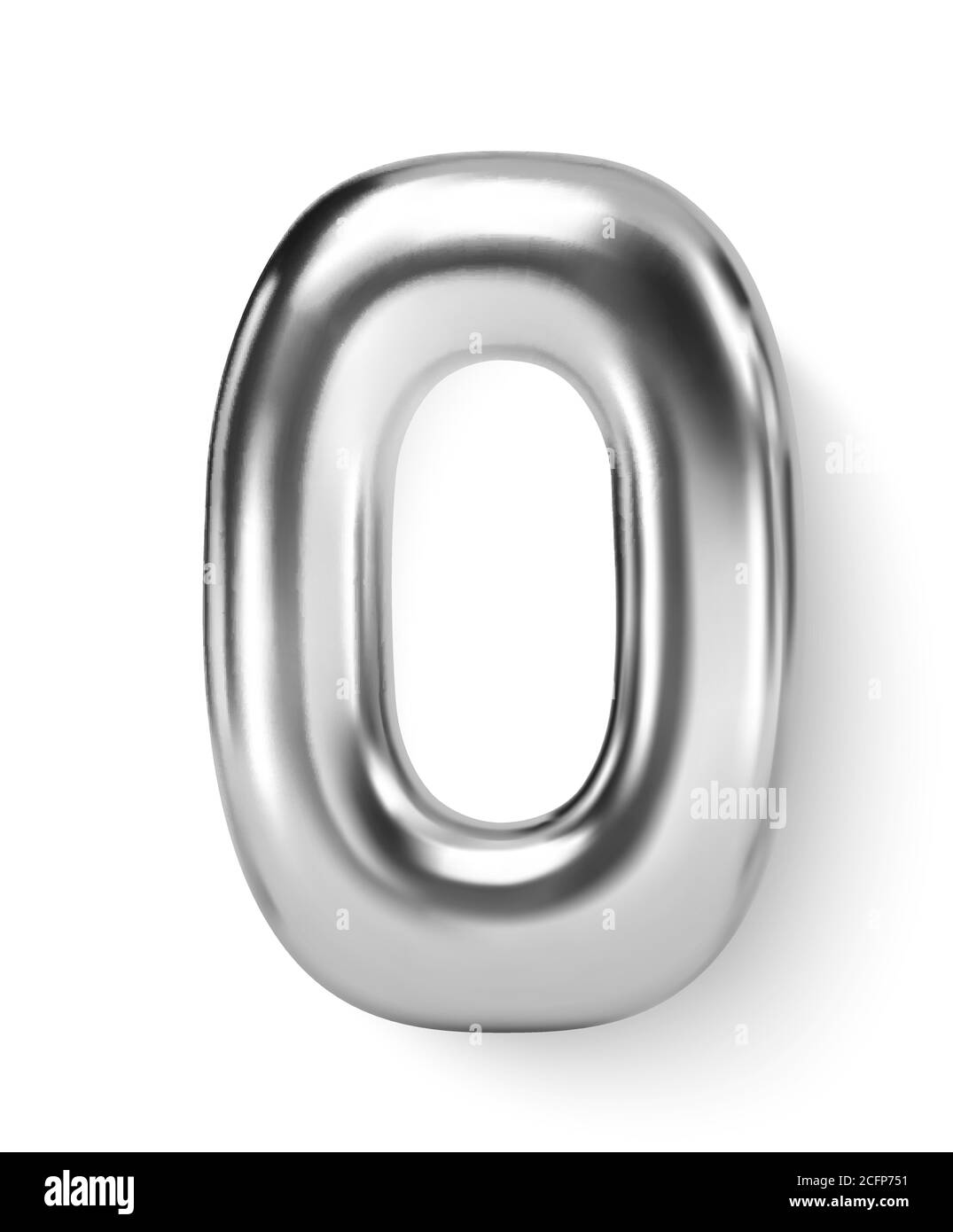 Numero d'argento Balloon 0 Zero. Carattere 3D realistico vettoriale Illustrazione Vettoriale