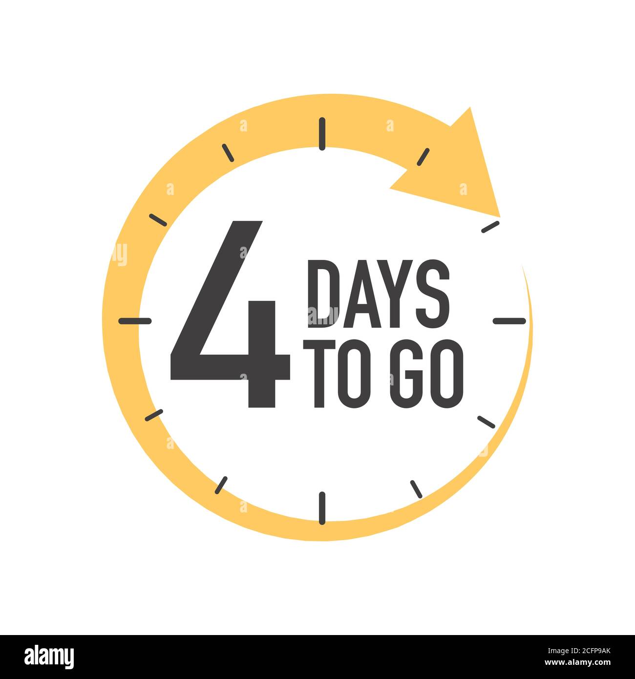 Icona quattro giorni alla volta. Simbolo rotondo con freccia gialla. Illustrazione Vettoriale