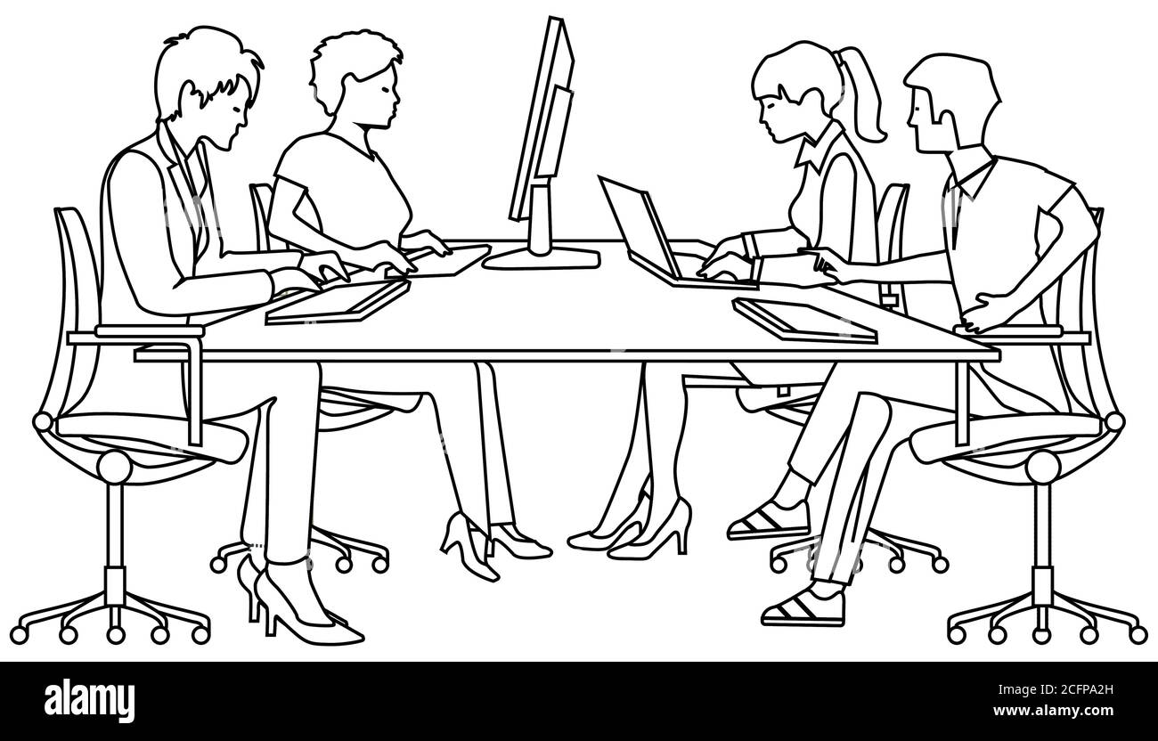 Gruppo di persone che studiano su PC - illustrazione vettoriale Illustrazione Vettoriale