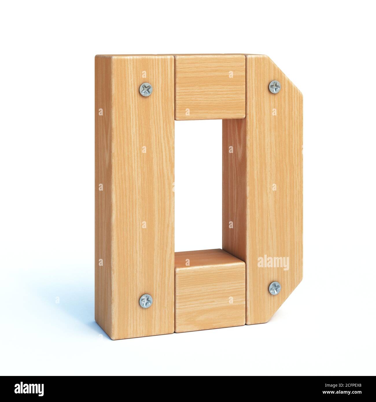 Carattere legno, alfabeto 3d fatto di parti in legno, rendering 3d, lettera D Foto Stock