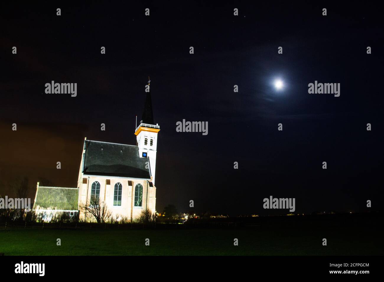 Chiesa di Den Hoorn di notte, Paesi Bassi, Texel, Den Hoorn Foto Stock