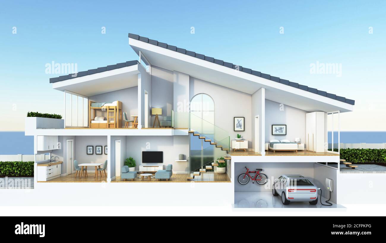 Moderna sezione trasversale domestica, rendering 3d Foto Stock