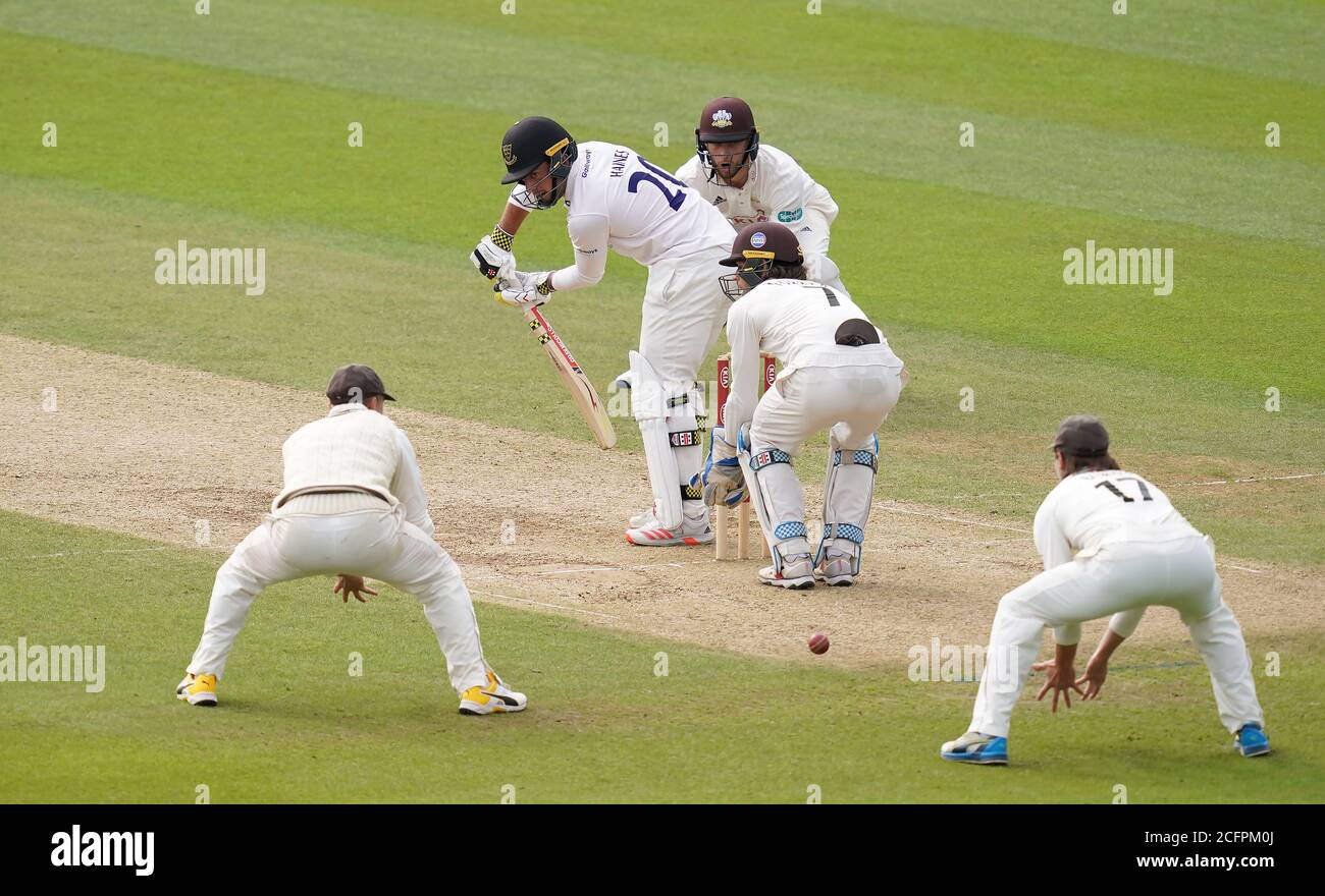 Tom Haines di Sussex batte durante il secondo giorno della partita del Bob Willis Trophy al Kia Oval, Londra. Foto Stock