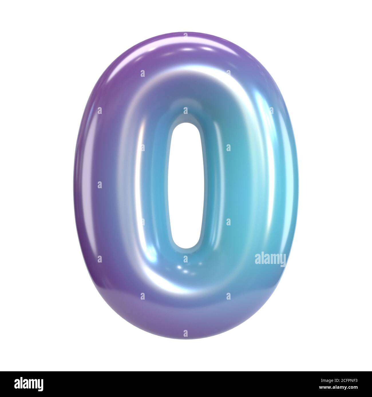 Carattere rotondo viola e blu, bollatura come lettere e numeri, rendering 3d numero 0 Foto Stock