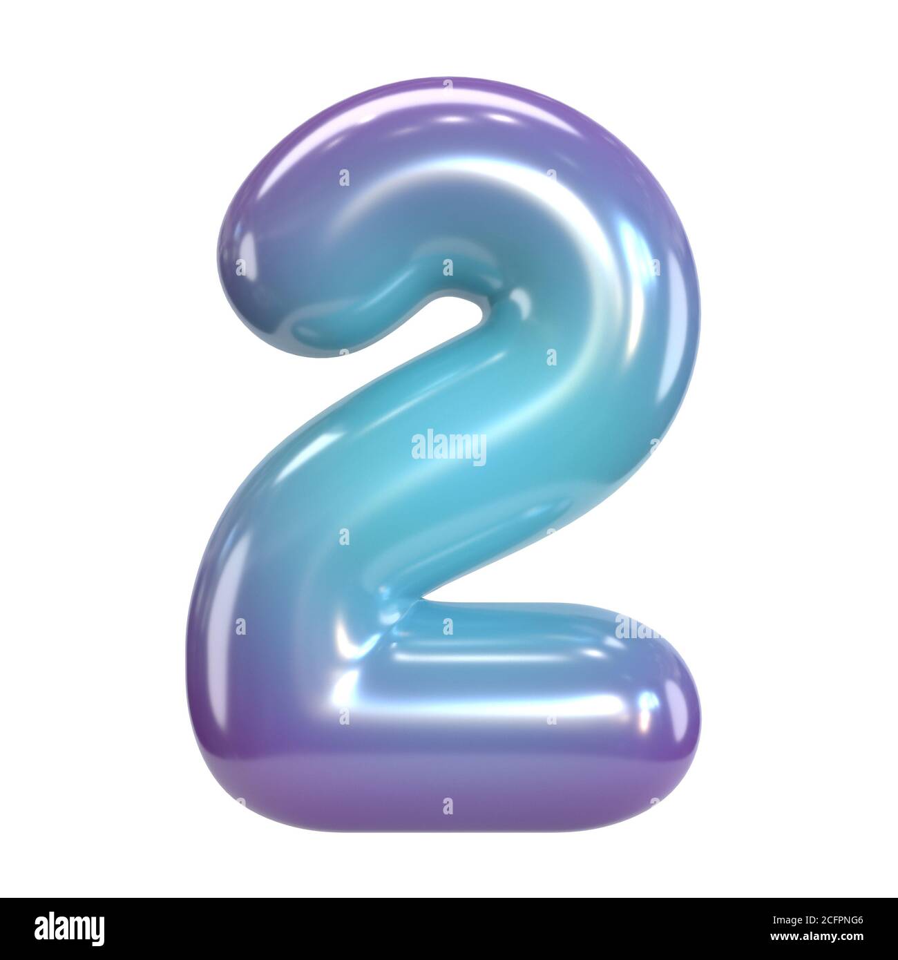 Carattere rotondo viola e blu, bollatura come lettere e numeri, rendering 3d numero 2 Foto Stock