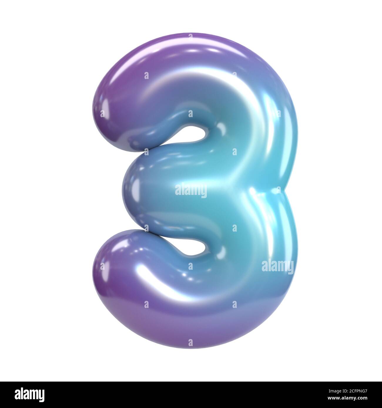 Carattere rotondo viola e blu, bollatura come lettere e numeri, rendering 3d numero 3 Foto Stock