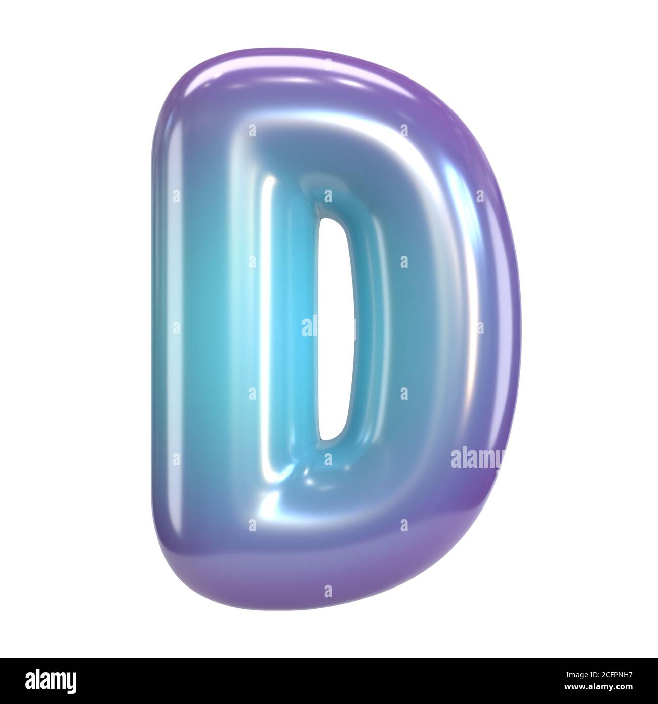 Carattere rotondo viola e blu, bollatura come lettere e numeri, rappresentazione 3d lettera D. Foto Stock