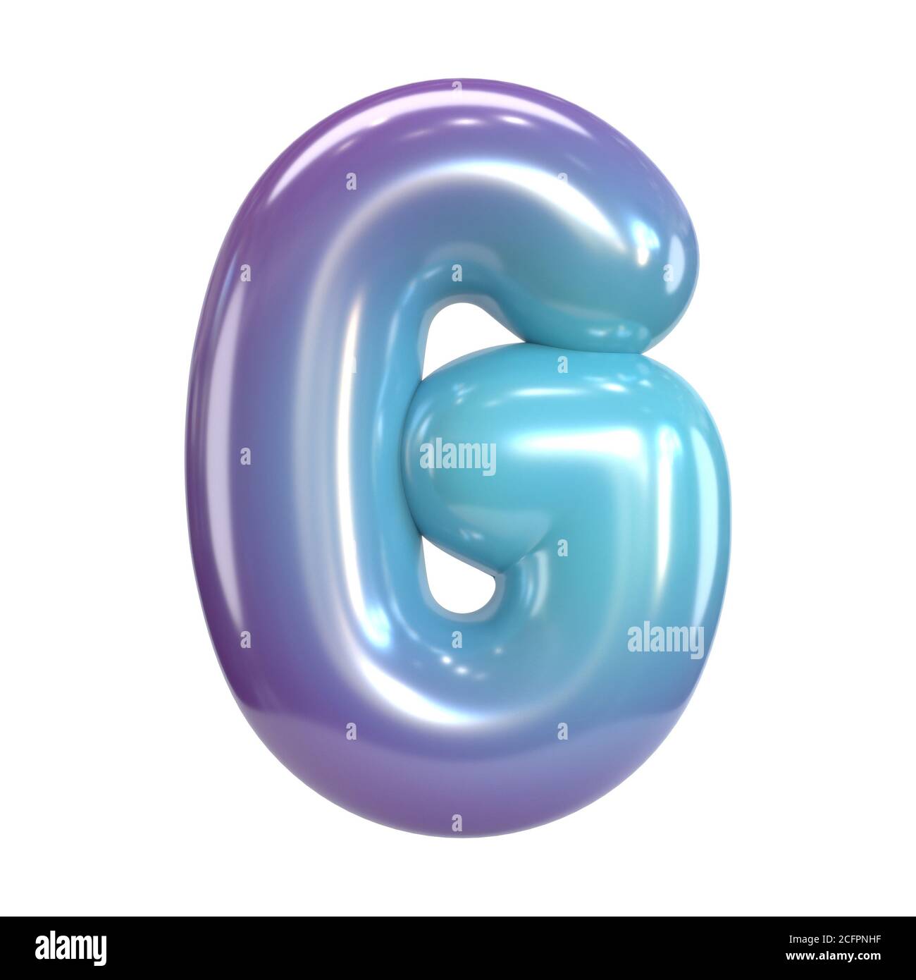Carattere rotondo viola e blu, bollatura come lettere e numeri, rappresentazione 3d lettera G. Foto Stock