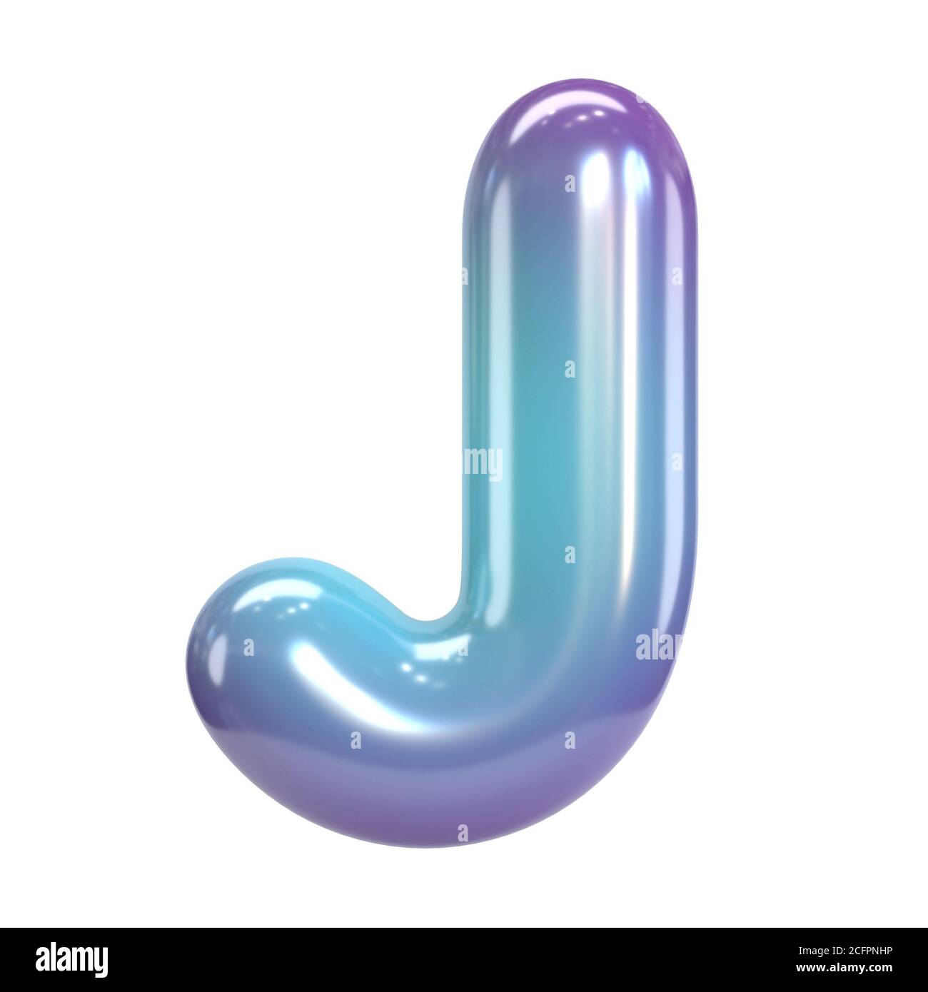 Carattere rotondo viola e blu, bollatura come lettere e numeri, lettera di rendering 3d J Foto Stock