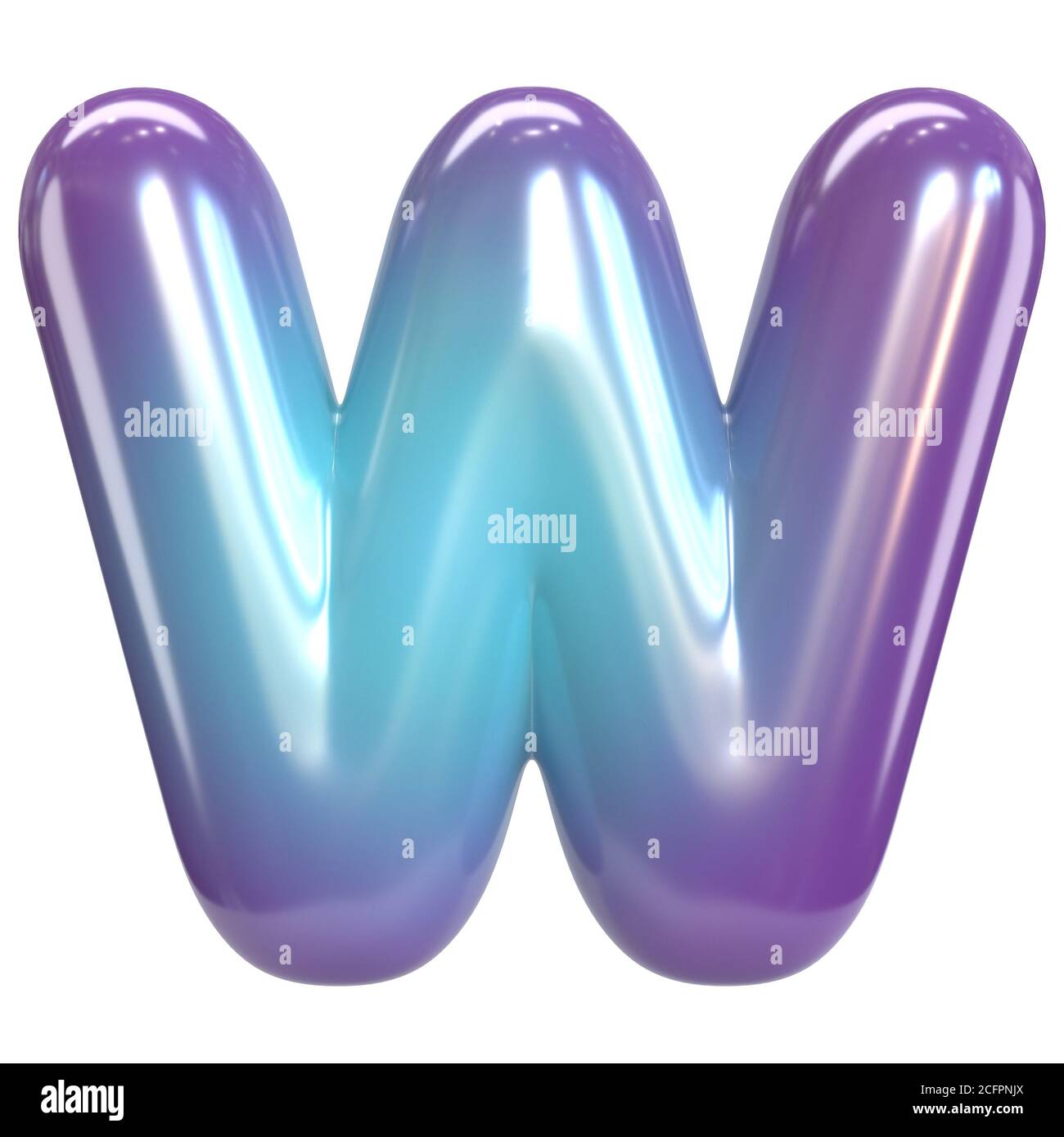 Carattere rotondo viola e blu, bollatura come lettere e numeri, rappresentazione 3d lettera W. Foto Stock