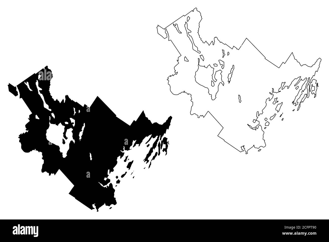 Cumberland County, Maine (Stati Uniti, Stati Uniti d'America, Stati Uniti, Stati Uniti, Stati Uniti) mappa vettoriale, schizzo della mappa Cumberland Parish Illustrazione Vettoriale