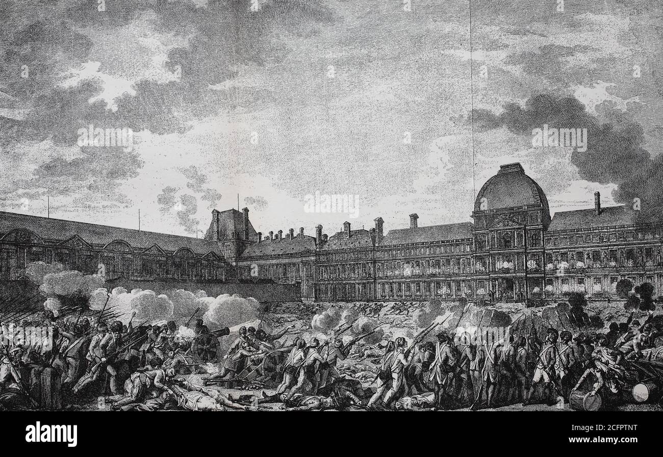 La tempesta delle Tuileries Tuileries, 10 agosto 1792, è stata un evento durante la rivolta di Parigi durante la Rivoluzione francese / Sturm auf die Tuilerien, Tuileriensturm, 10. Agosto 1792 guerra ein Ereignis während des Aufstands a Parigi während der Französischen Rivoluzione, Historisch, storico, digitale riproduzione migliorata di un originale del 19 ° secolo / digitale Reproduktion einer Originalvollage aus dem 19. Jahrhundert, Foto Stock