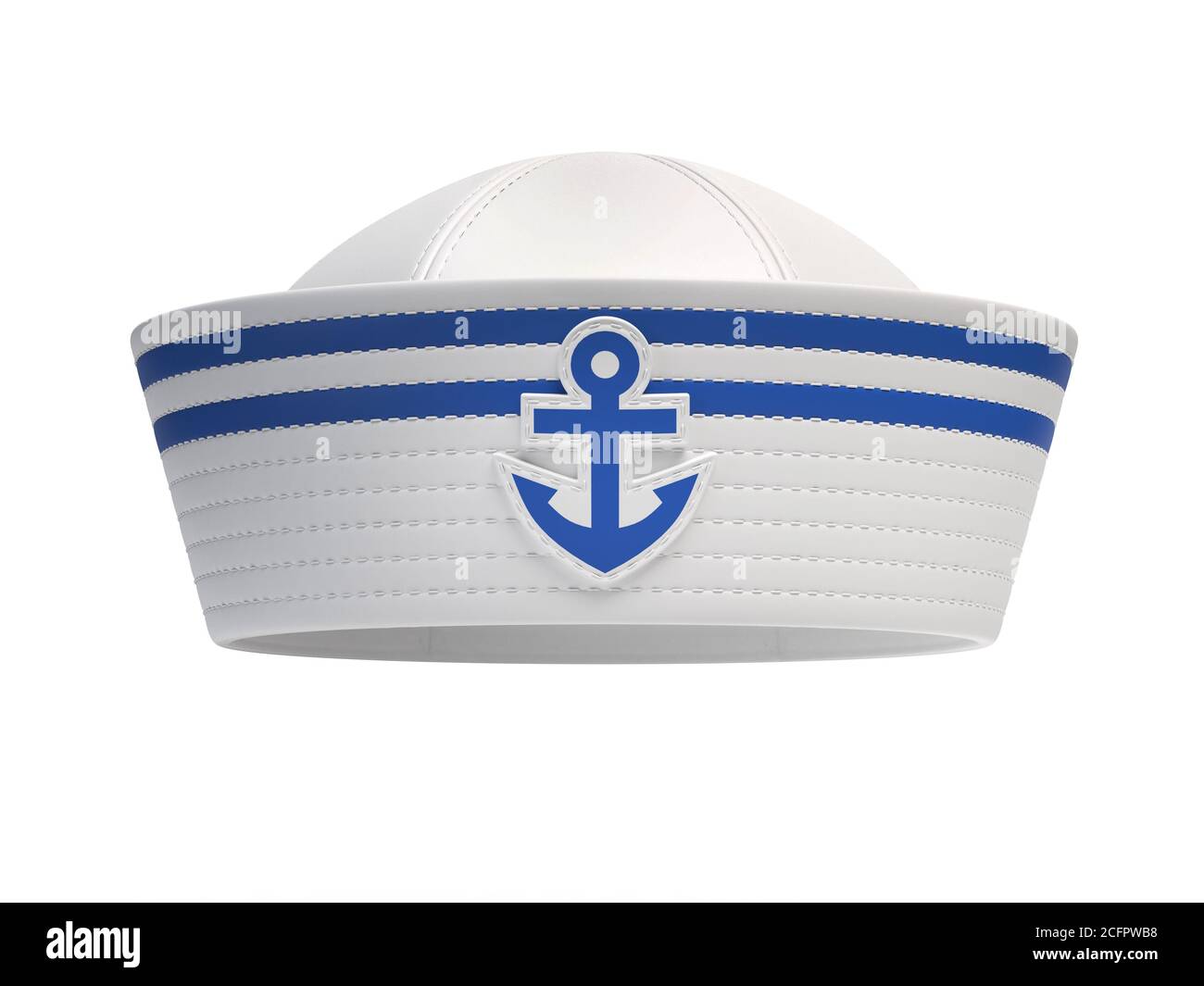 Cappello marinaio con emblema di ancoraggio blu isolato su sfondo bianco rendering 3d Foto Stock