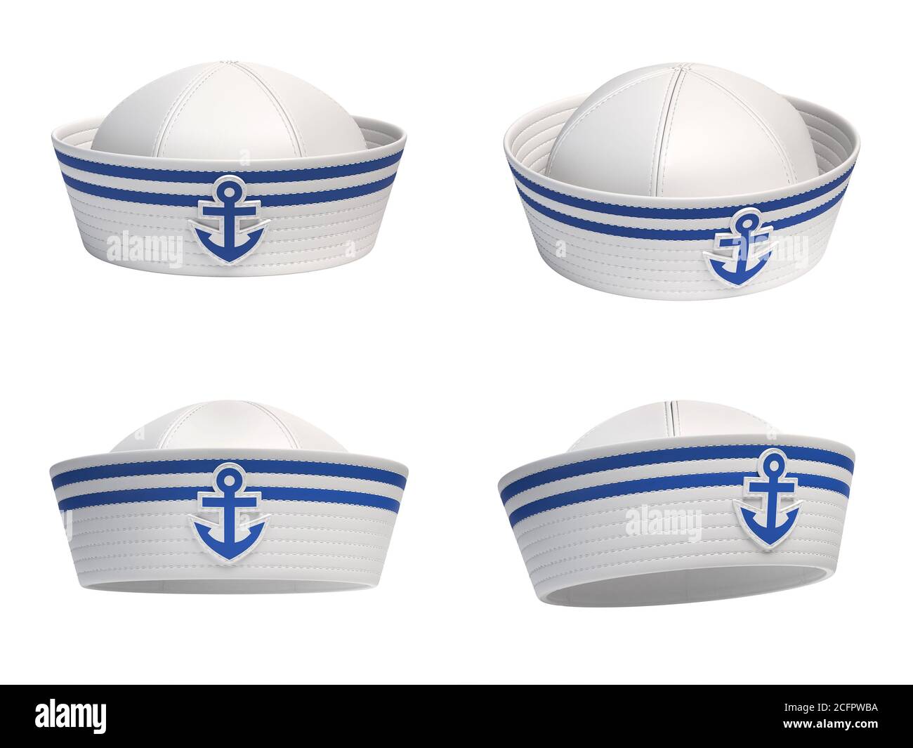 Cappello marinaio con emblema di ancoraggio blu da varie viste 3d rendering Foto Stock