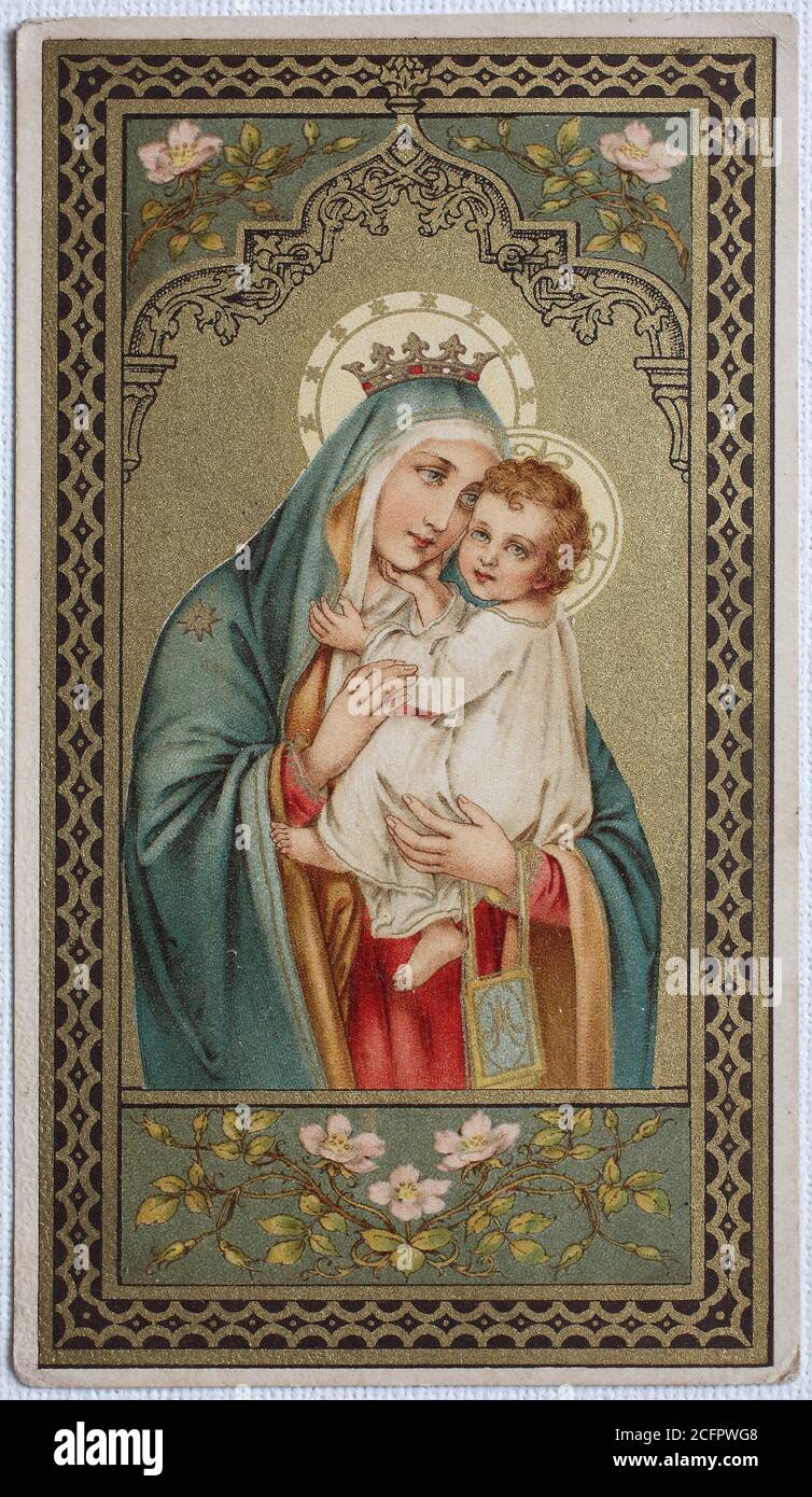 Santa immagine Madonna col Bambino / Heiligenbild, Maria mit dem Jesuskind, Historisch, riproduzione storica, digitale migliorata di un originale del 19 ° secolo / digitale Reproduktion einer Originalvollage aus dem 19. Jahrhundert, Foto Stock