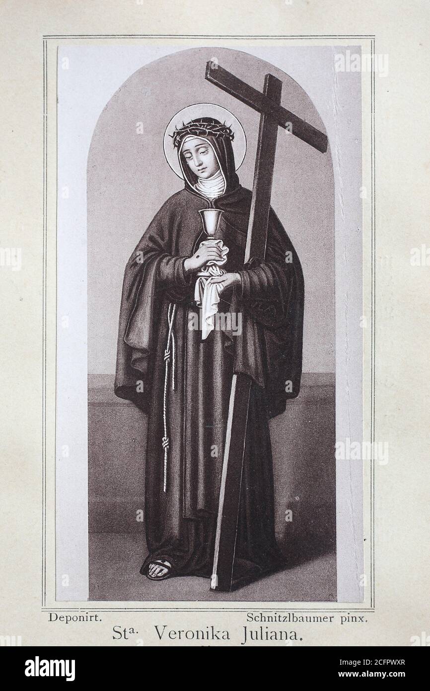 Santa immagine, Santa Juliana Veronika, Santa Giuliana / Heiligenbild, Santa Veronika Juliana, Heilige Juliane, Historisch, storico, digitale riproduzione migliorata di un originale del 19 ° secolo / digitale Reproduktion einer Originalvollage aus dem 19. Jahrhundert, Foto Stock