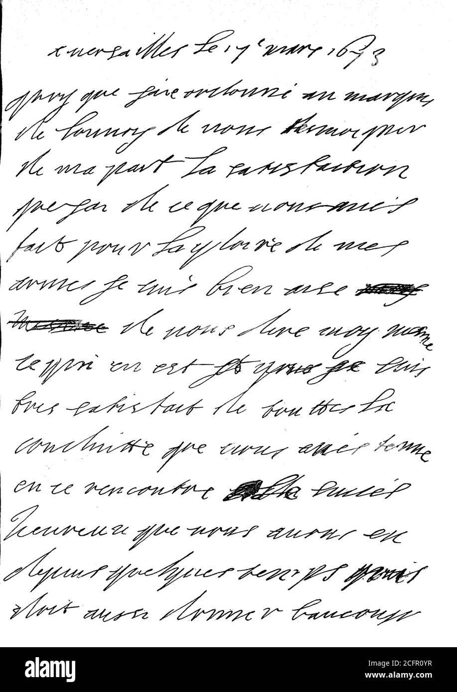 Lettera di Re Luigi XIV A Marshal Turenne, 17 marzo 1673 pagina 1 / breve von König Ludwig XIV. An Marschall Turenne, 17. März 1673, Seite 1, Historisch, storico, digitale riproduzione migliorata di un originale del 19 ° secolo / digitale Reproduktion einer Originalvollage aus dem 19. Jahrhundert, Foto Stock