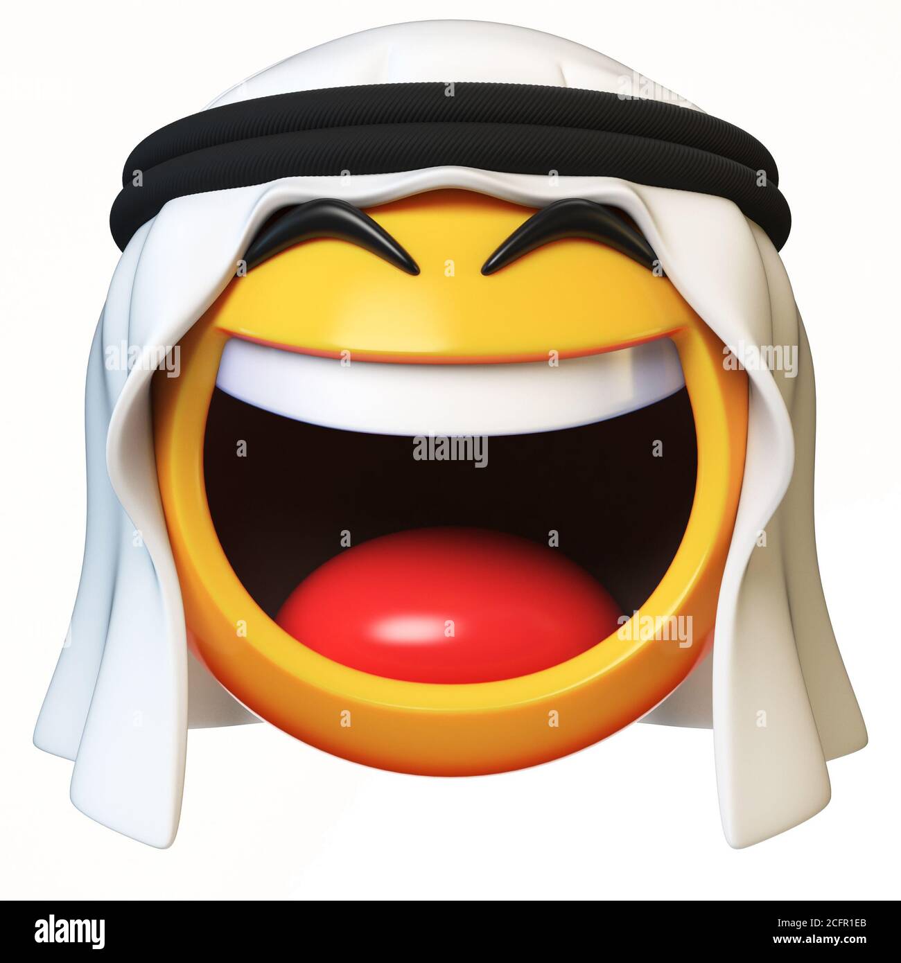 Arab emoji isolato su sfondo bianco, lol Arabian face emoticon rendering 3d Foto Stock