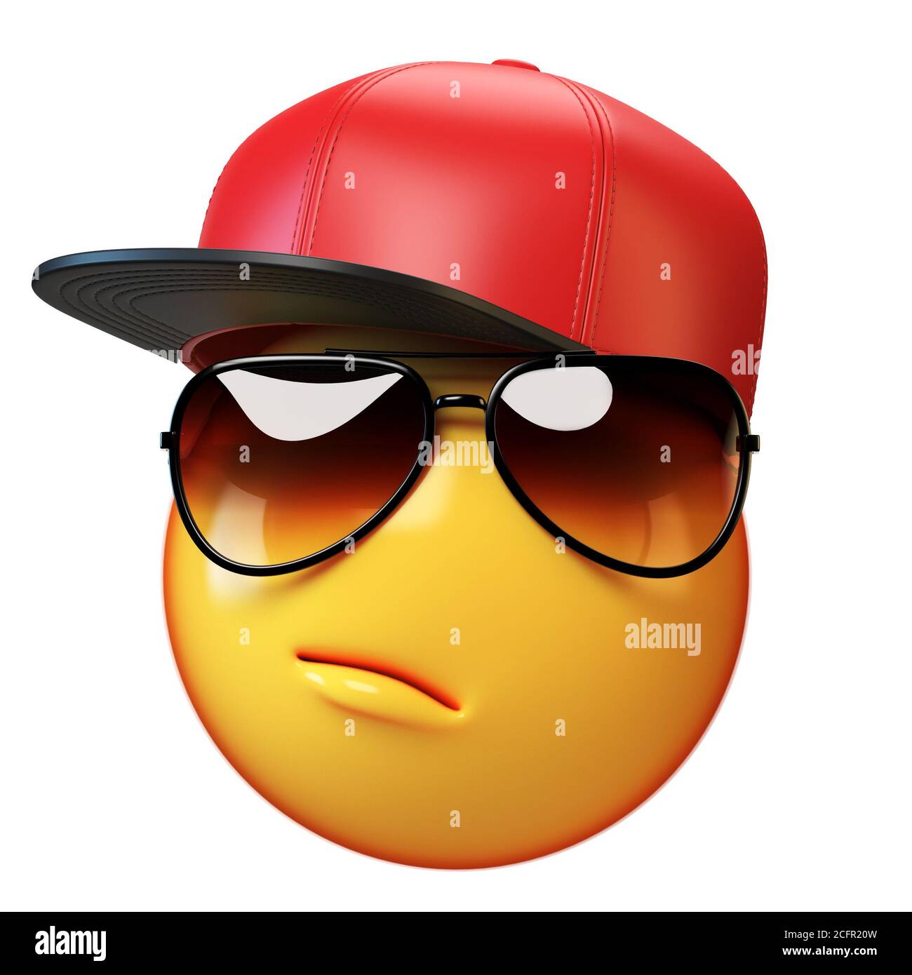 Cool emoji isolato su sfondo bianco, swag emoticon con occhiali da sole 3d rendering Foto Stock