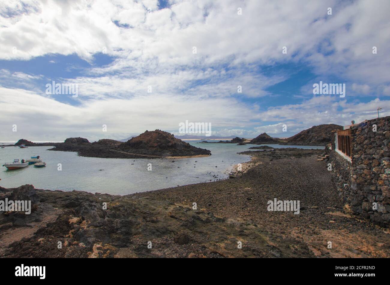Los Lobos, splendida isola vulcanica selvaggia nell'arcipelago delle Canarie, parco naturale con paesaggi di straordinaria bellezza. Foto Stock