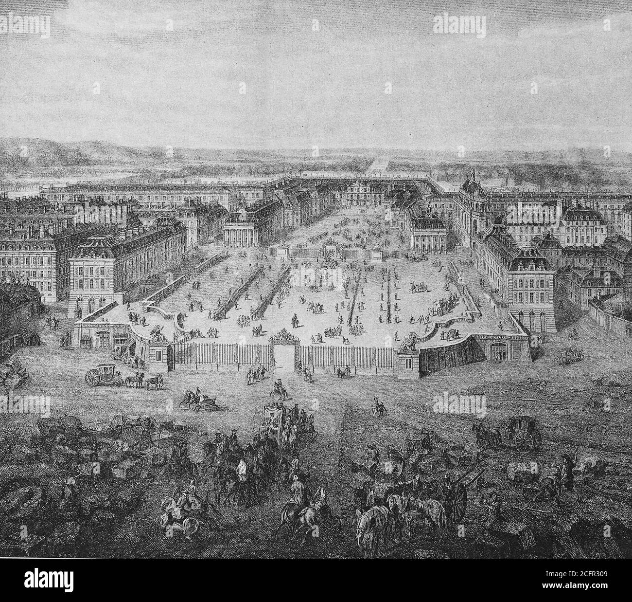 Versailles dopo il completamento dell'estensione sotto Luigi XIV, ca 1722, Francia / Versailles nach Vollendung der Erweiterungsbauten unter Ludwig XIV, Frankreich, Historisch, storico, digitale riproduzione migliorata di un originale del 19 ° secolo / digitale Reproduktion einer Originalvollage aus dem 19. Jahrhundert, Foto Stock