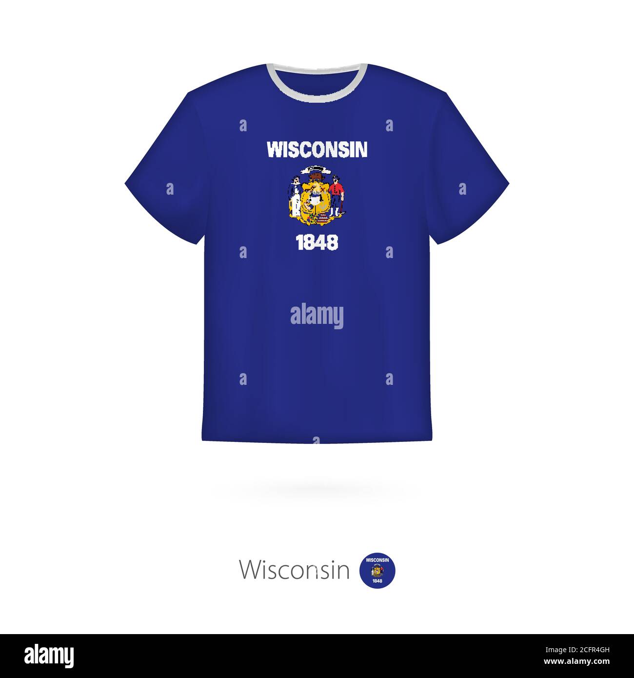 T-shirt con bandiera dello stato degli Stati Uniti del Wisconsin. Modello vettoriale T-shirt. Illustrazione Vettoriale