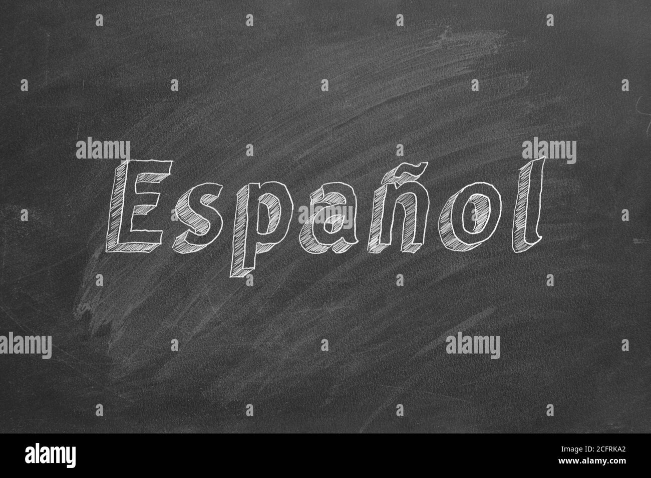 'ESPANOL' scritto con gesso sulla lavagna Foto Stock