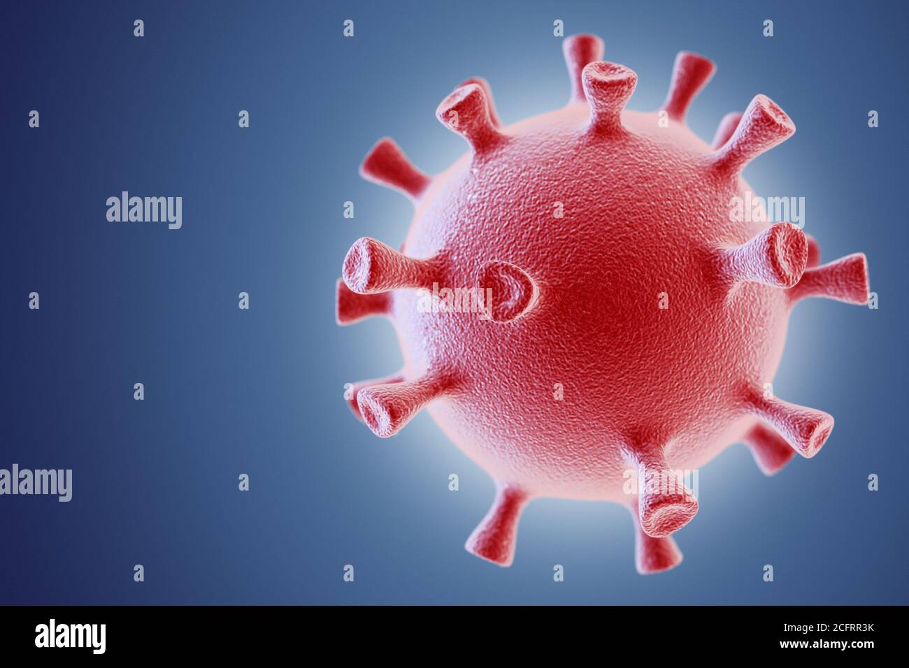 Cellula di coronavirus su sfondo blu. rendering 3d. Foto Stock