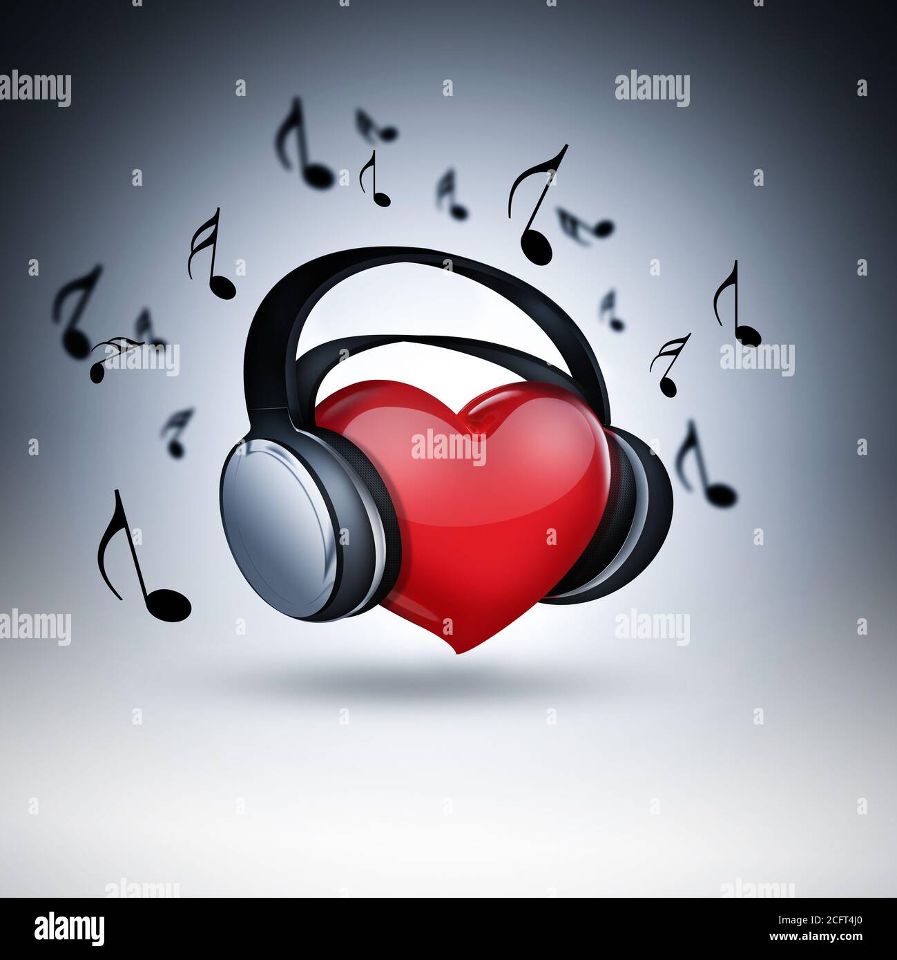 cuore rosso con cuffie - concetto di amante della musica Foto stock - Alamy