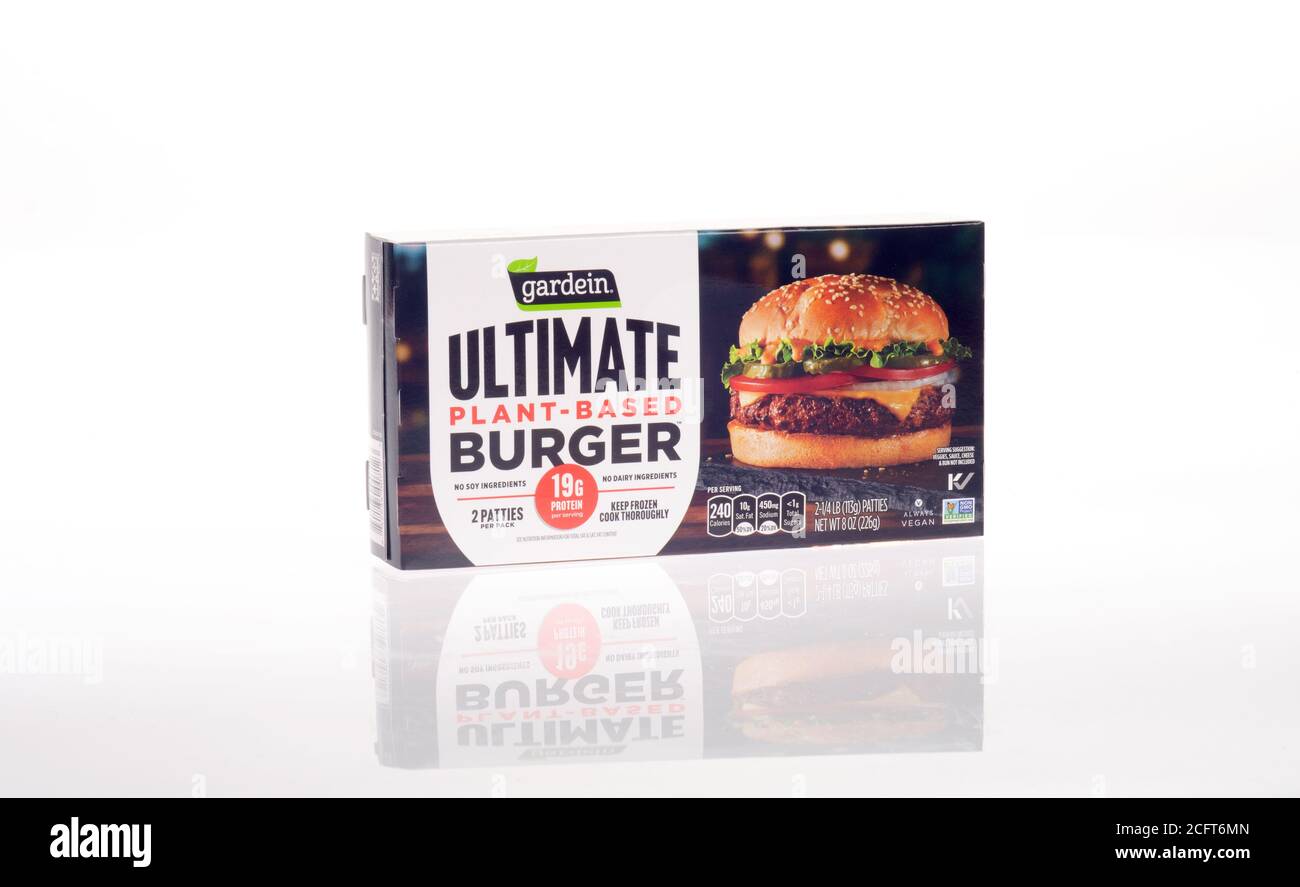 Gardein Vegan Ultimate pianta a base di Burger box, latticini e soia libero Foto Stock