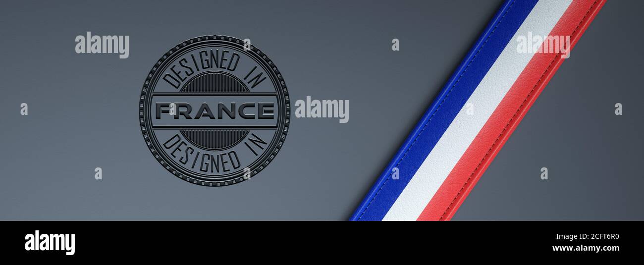 Progettato in Francia francobollo e bandiera francese. Foto Stock