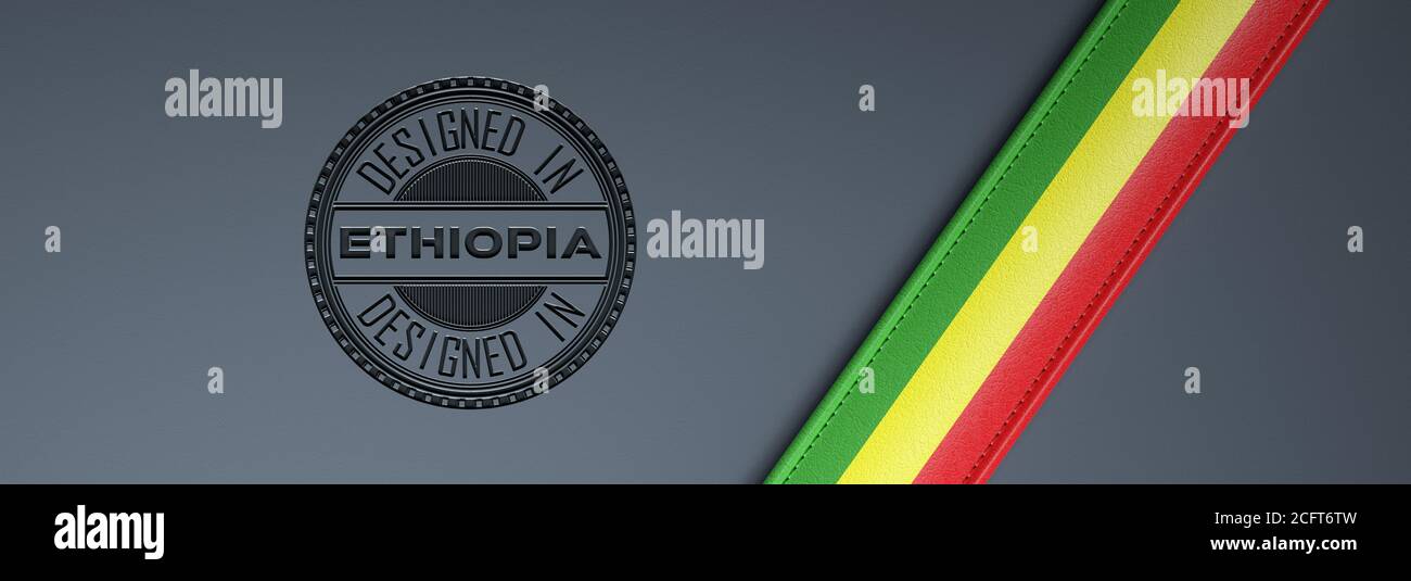 Progettato in Etiopia francobollo e bandiera etiope. Foto Stock