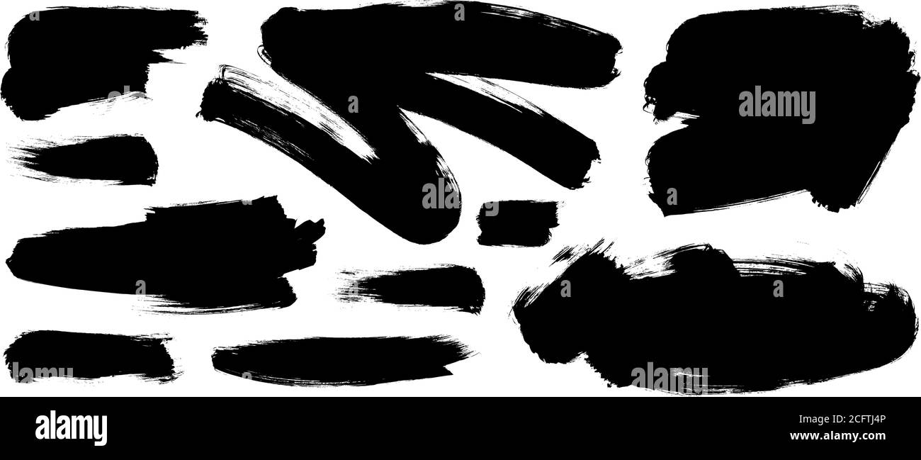 Vernice nera vettoriale, tratti e linee del pennello dell'inchiostro. Illustrazione Vettoriale