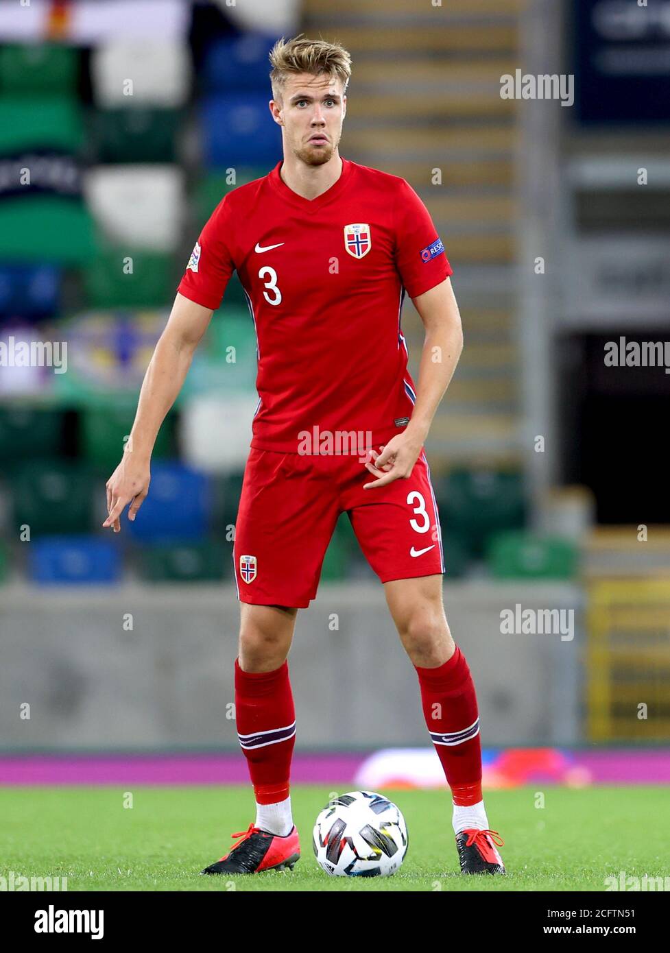 Il Kristoffer Ajer norvegese durante la UEFA Nations League Group 1, partita di campionato B al Windsor Park, Belfast. Foto Stock