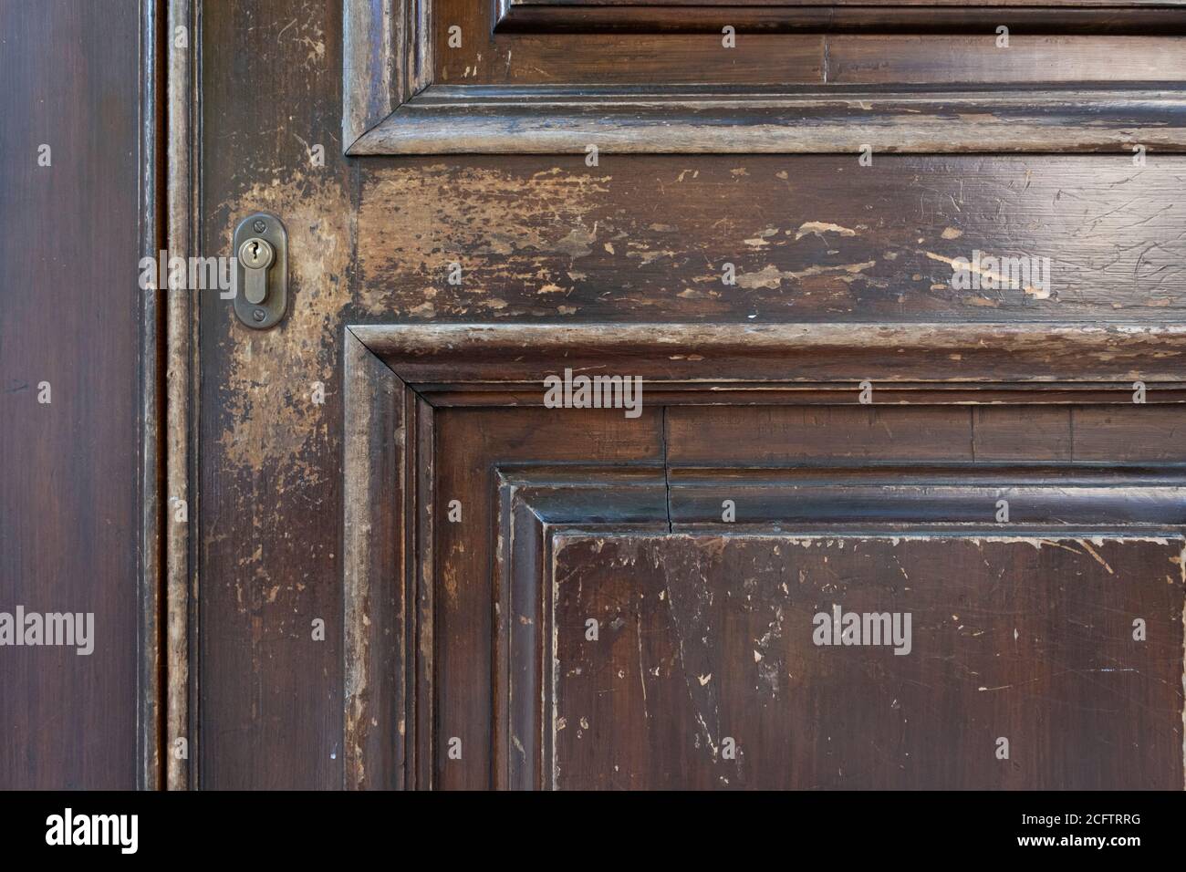 Classica vecchia porta in legno con maniglie in bronzo a Parigi Foto Stock