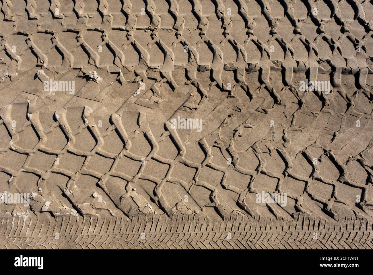 La traccia di pneumatici nella sabbia Foto Stock