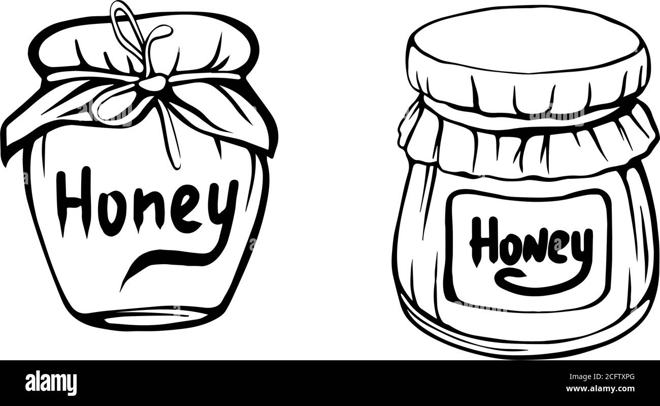 Vasetti di miele . Miele di ape Illustrazione Vettoriale