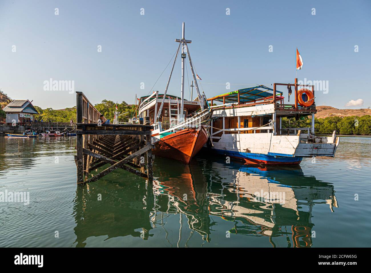 Molo per il Komodo. Parco Nazionale, Isole Sunda, Indonesia Foto Stock