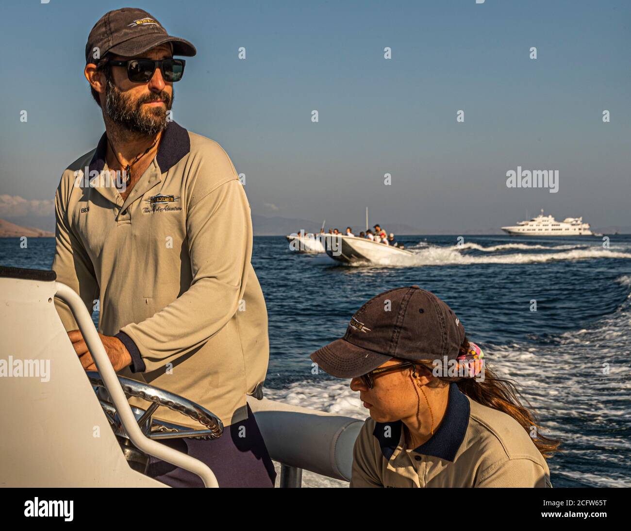 Viaggio veloce sui dinghies del Nord vero, Isole Sunda, Indonesia Foto Stock