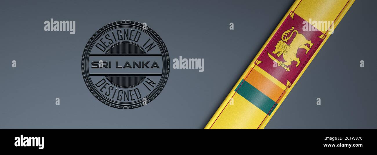 Progettato in Sri Lanka francobollo e bandiera dello Sri Lanka. Foto Stock