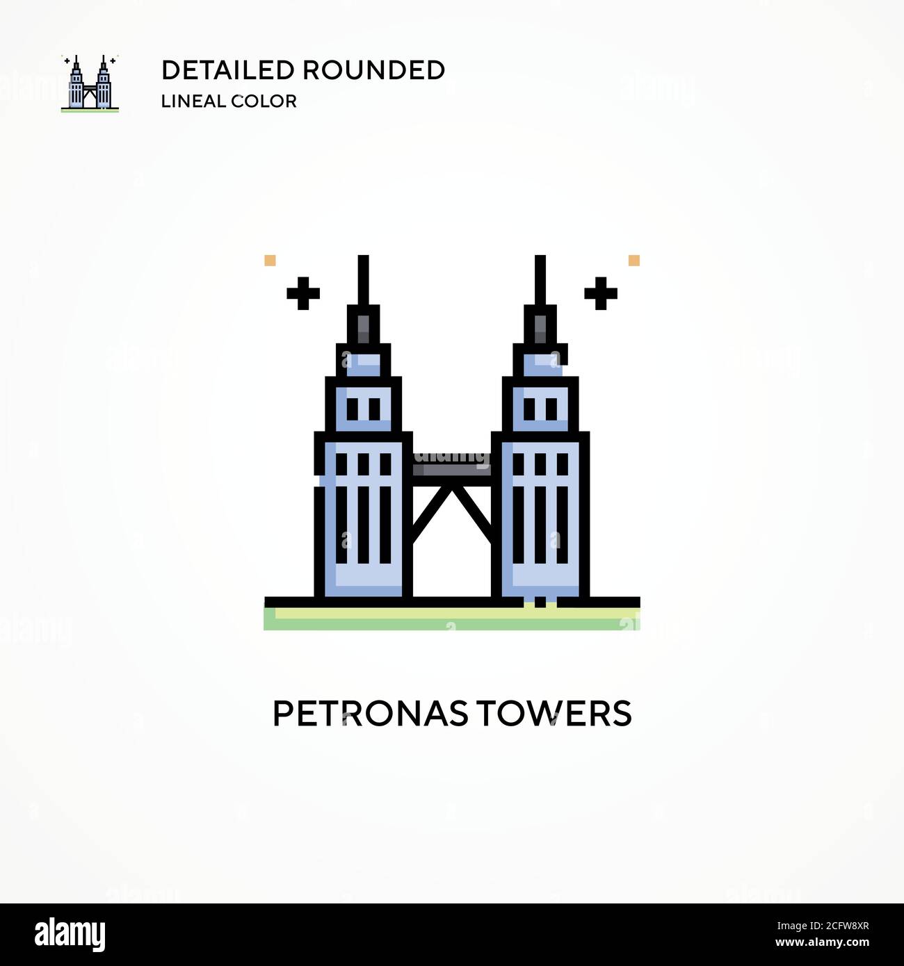 Icona vettore delle torri Petronas. Concetti moderni di illustrazione vettoriale. Facile da modificare e personalizzare. Illustrazione Vettoriale