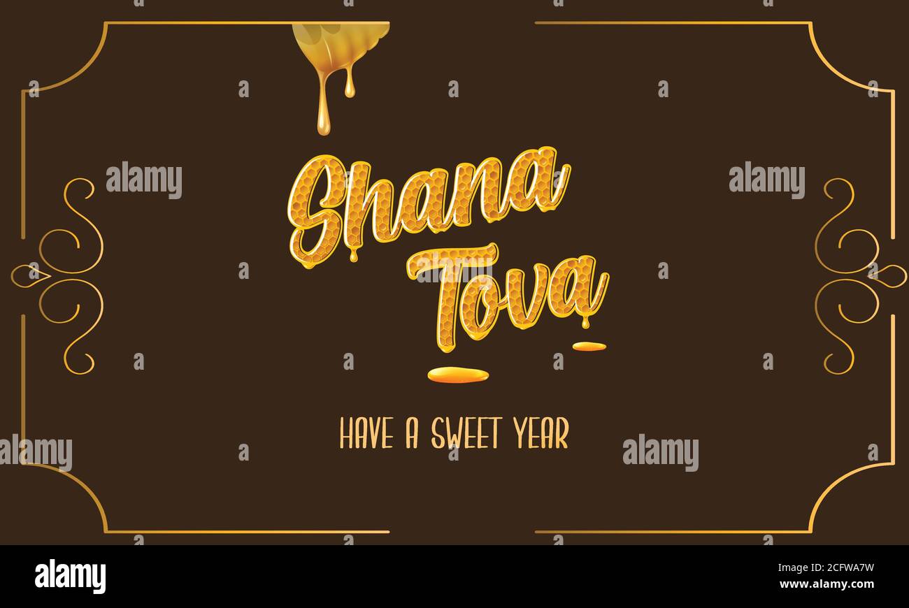 Rosh Hashanah auguri di vacanza disegno di scheda quadrata con concetto di miele, simbolo tradizionale (anno nuovo ebraico) illustrazione vettoriale. Illustrazione Vettoriale