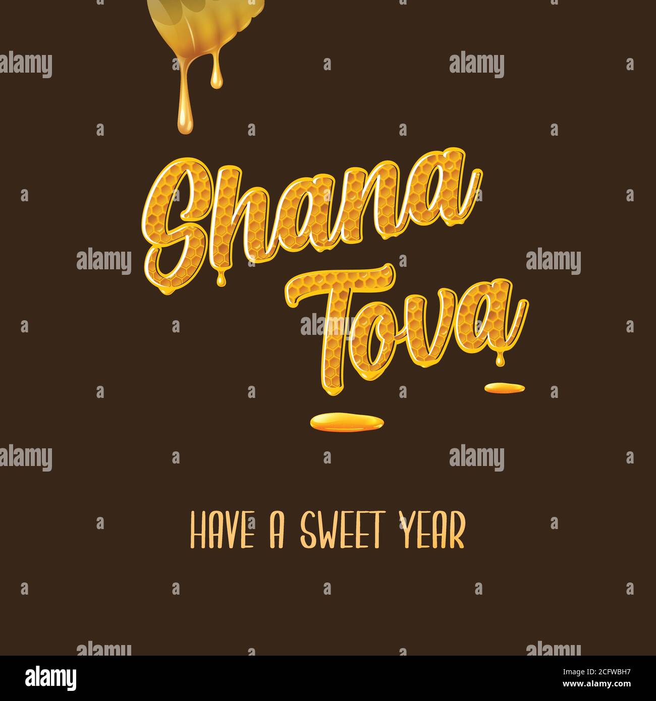 Rosh Hashanah auguri di vacanza disegno di scheda quadrata con concetto di miele, simbolo tradizionale (anno nuovo ebraico) illustrazione vettoriale. Illustrazione Vettoriale