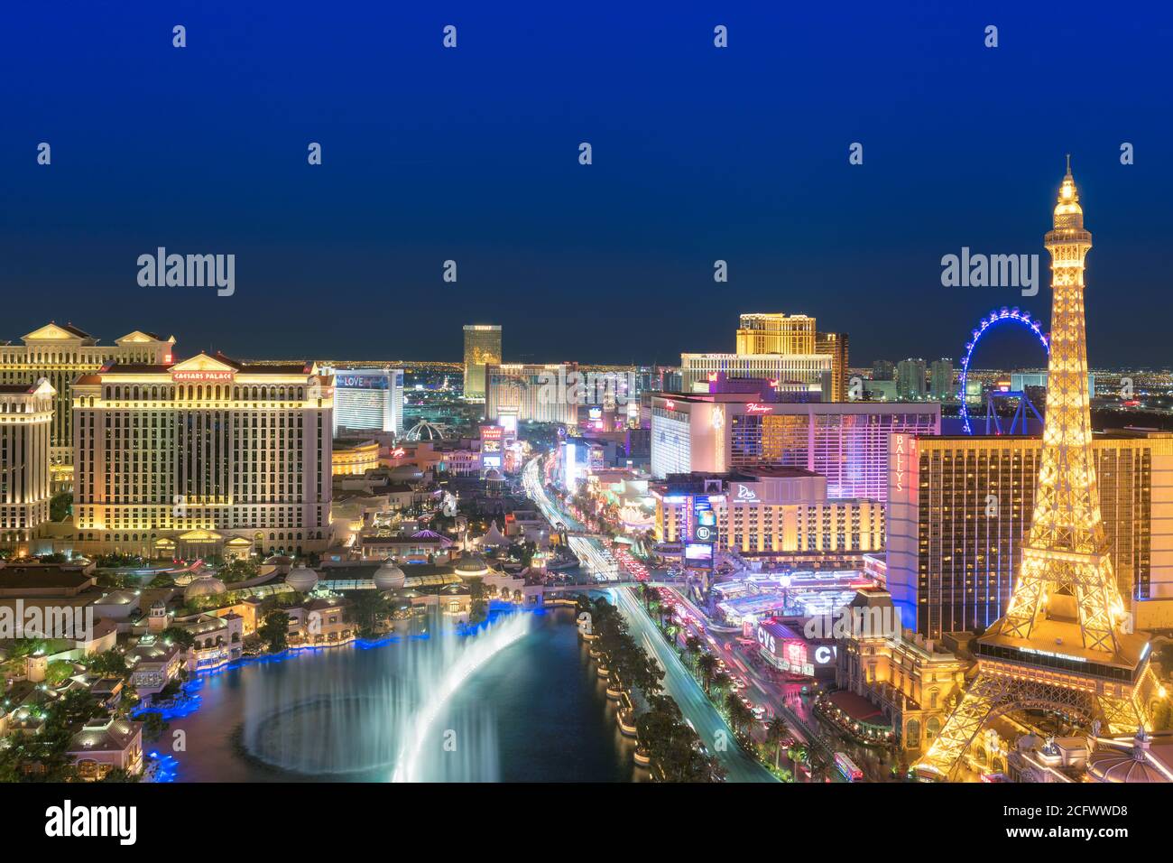 Las Vegas strip skyline come visto durante la notte Foto Stock