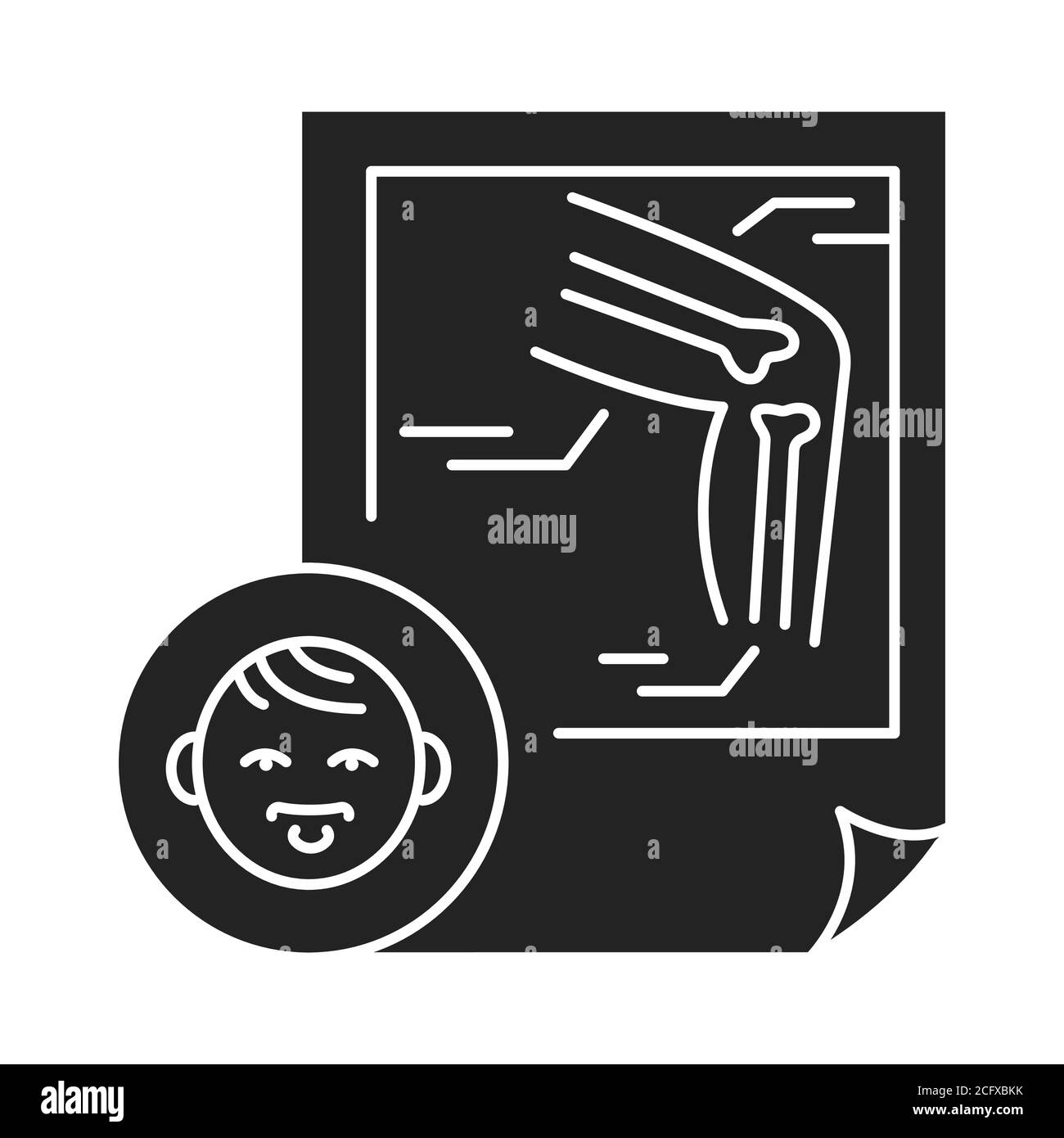 Icona glifo nero per ortopedia pediatrica. Controllo e trattamento in bambini con fratture e sprain. Pittogramma per pagina web, app mobile, promo. Illustrazione Vettoriale