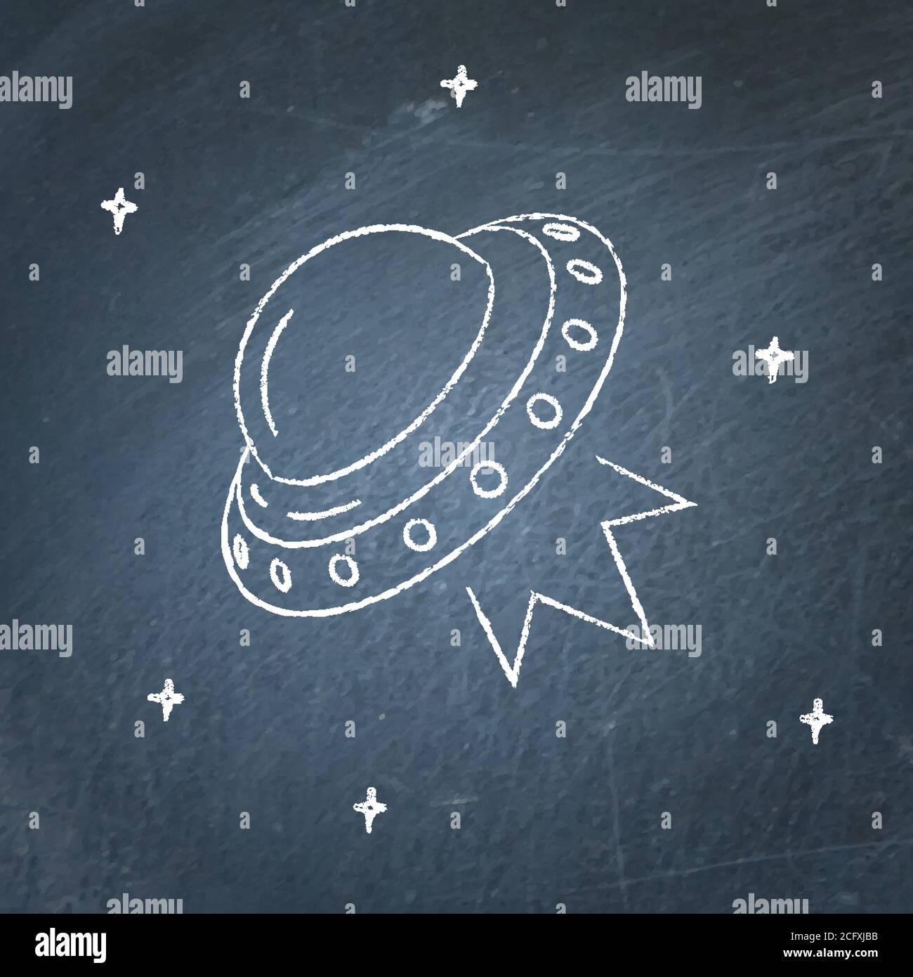 Icona della navicella spaziale UFO sulla lavagna. Simbolo del piattino  volante - disegno in gesso Immagine e Vettoriale - Alamy