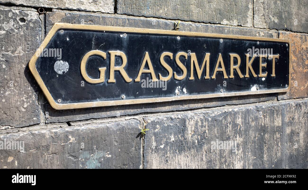 Grassmarket Sign, Edimburgo, Scozia, Regno Unito. Foto Stock