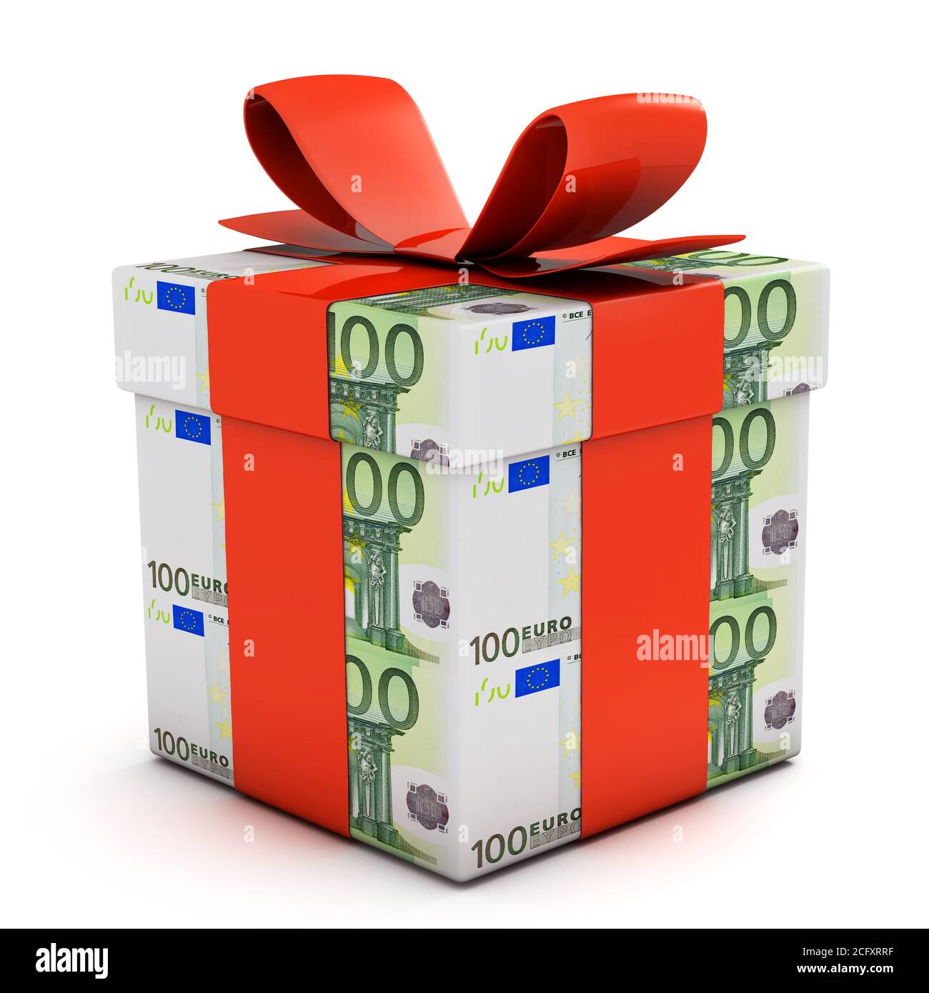 Confezione regalo in banconote in euro isolate su bianco Foto Stock